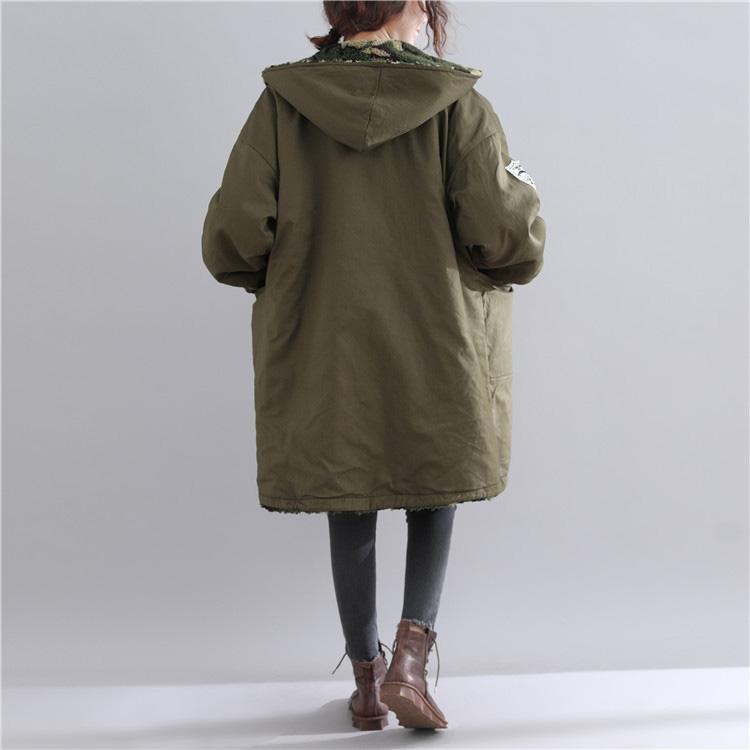 New Army Green Parkas Hooded Jacket Fine Pockets Outwear