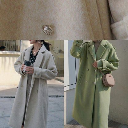 New Beige Woolen Outwear Clothing Maxi Coat Back Open Woolen Outwear Double Breast