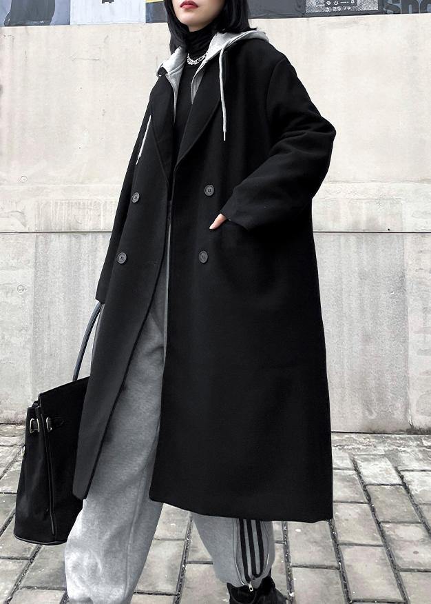 New Black Woolen Coats Notched False Two Pieces Winter Coats
