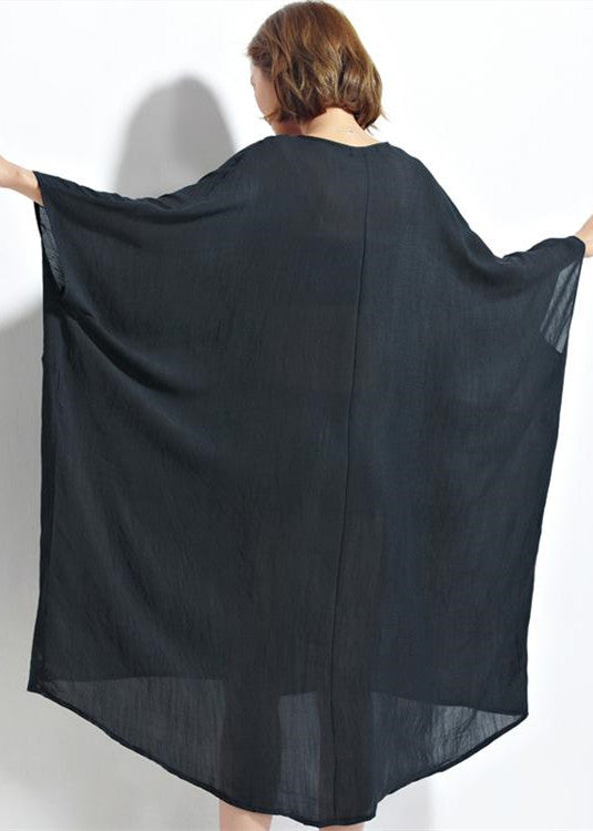 New Blue Chiffon Dresses Clothing Linen Maxi Dress Fine High Waist Batwing Sleeve Clothing