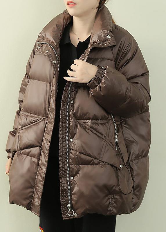New Black Down Jacket Woman Winter Jacket Stand Collar Zippered Overcoat