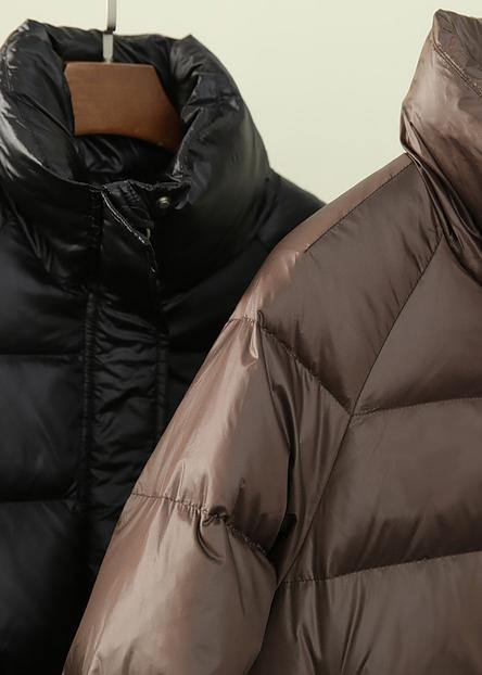 New Black Down Jacket Woman Winter Jacket Stand Collar Zippered Overcoat