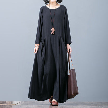 New Black Fall Dress O Neck Pockets Traveling Clothing Boutique Long Sleeve Autumn Dress