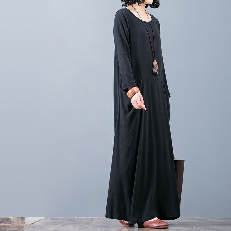 New Black Fall Dress O Neck Pockets Traveling Clothing Boutique Long Sleeve Autumn Dress