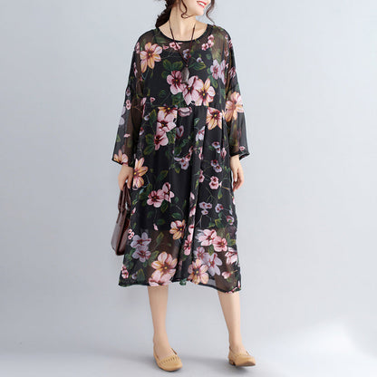 New Black Prints Chiffon Dresses Dress Long Sleeve Two Pieces Dress