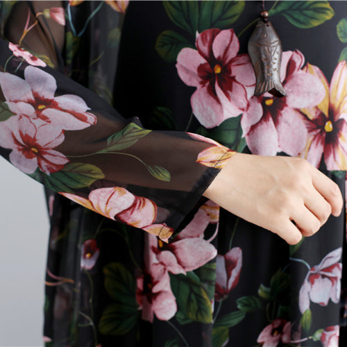 New Black Prints Chiffon Dresses Dress Long Sleeve Two Pieces Dress