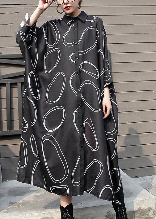 New Black Chiffon Dresses Prints Traveling Dress Boutique Batwing Sleeve Shirt Maxi Dresses