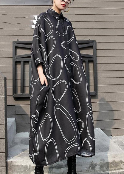New Black Chiffon Dresses Prints Traveling Dress Boutique Batwing Sleeve Shirt Maxi Dresses