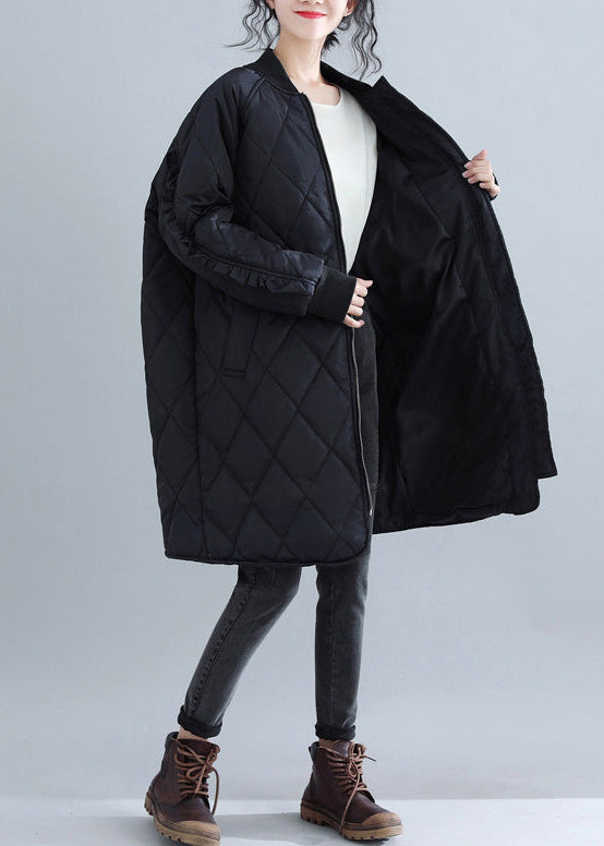 New Black Parka Clothing Stand Collar Jackets & Coats Ruffles Outwear