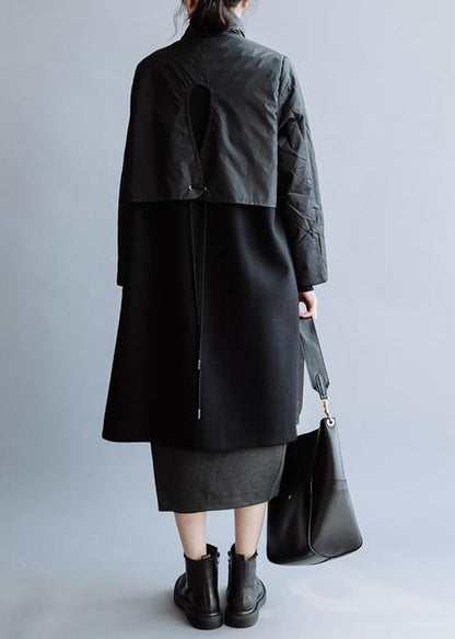 New Black Wool Coat Medium Length Jackets Double Breast Pockets Winter Coats