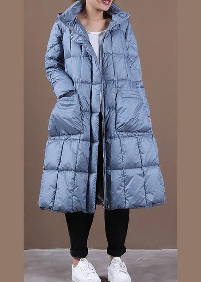 New Blue Down Coat Winter Down Jacket Hooded Zippered Outwear