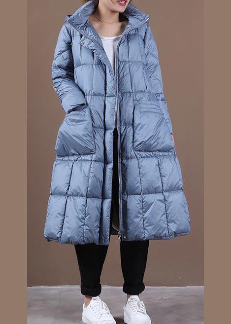 New Blue Down Coat Winter Down Jacket Hooded Zippered Outwear