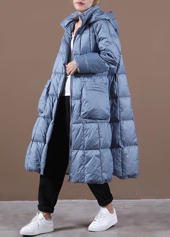 New Blue Down Coat Winter Down Jacket Hooded Zippered Outwear