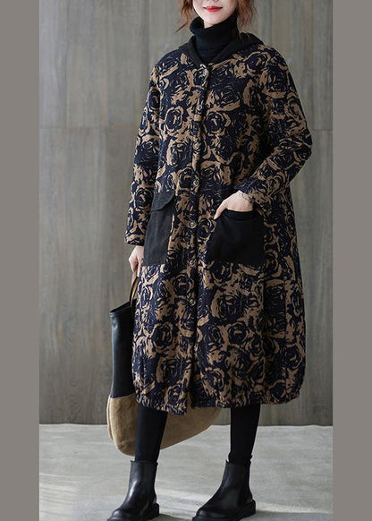 New Blue Print Coat Snow Jackets Hooded Pockets Overcoat