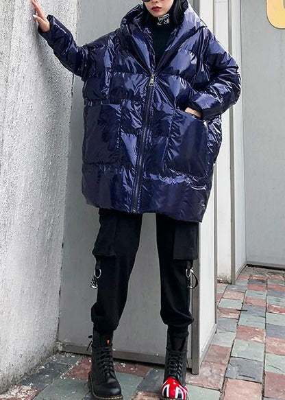 New Blue Parkas Coats Winter Hooded Zippered Outwear