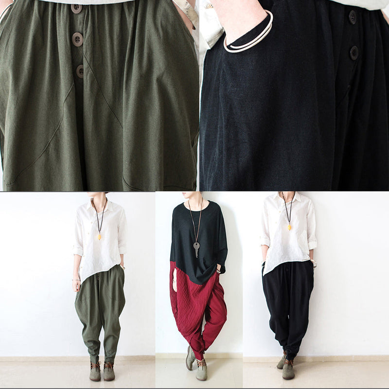 New Burgundy Loose Cotton Pants Oversized Harem Pants Trousers