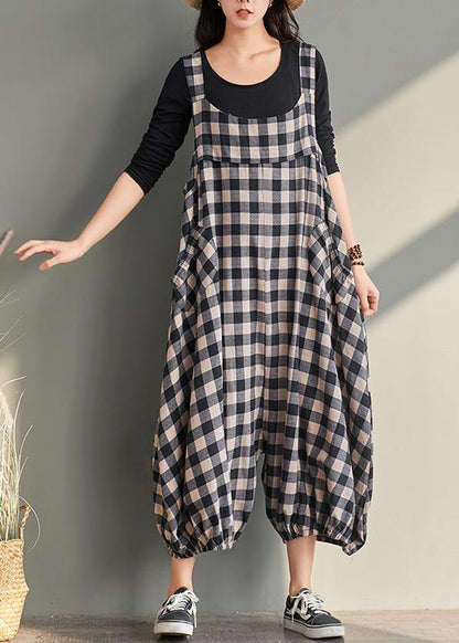 New Cage Pants Plaid Jumpsuit Cotton and Linen Overalls