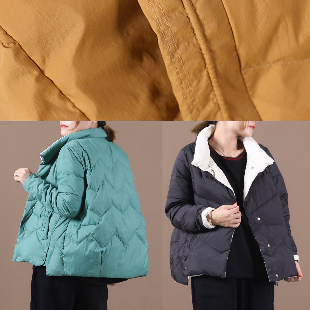 New Down Jacket Coats Black Stand Collar Pockets Warm Winter Coat
