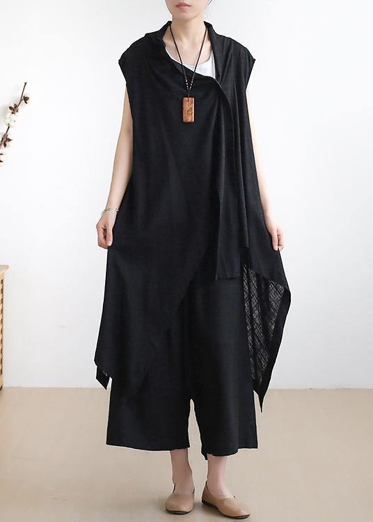 New Black Vest With Cotton Wide-leg Pants Two-piece Suit
