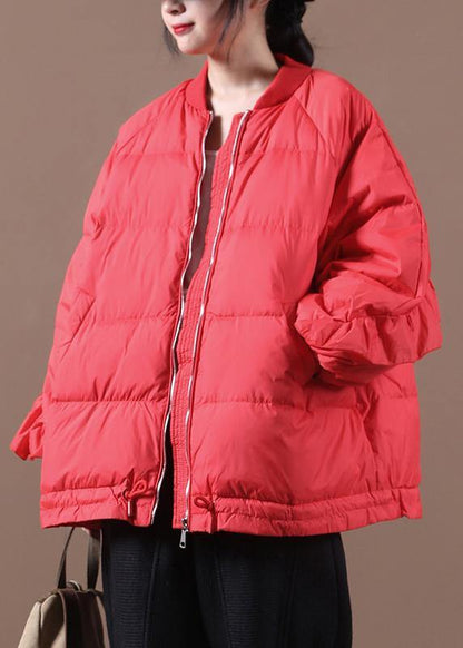 New Parka Jackets Red Stand Collar Ruffles Warm Winter Coat