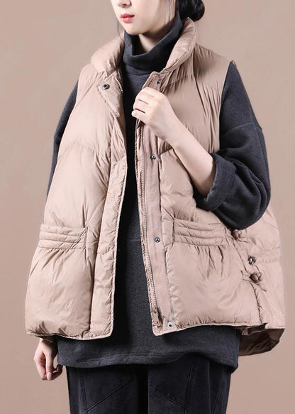 New Parka Coats Khaki Stand Collar Zippered Down Jacket