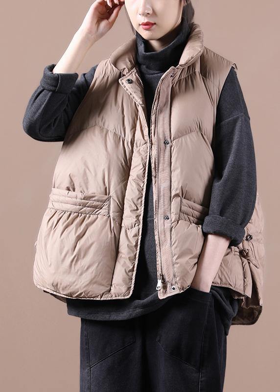 New Parka Coats Khaki Stand Collar Zippered Down Jacket