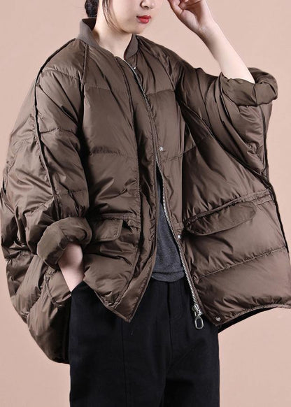 New Chocolate Down Jacket Woman Oversize Snow Pockets Zippered Coats