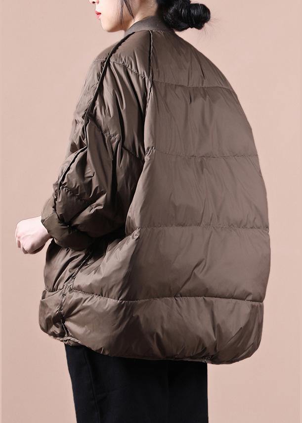 New Chocolate Down Jacket Woman Oversize Snow Pockets Zippered Coats