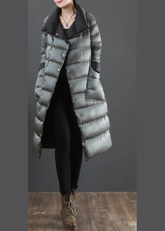 New Clothing Winter Jacket Coats Silver Gray Stand Collar Pockets Down Jacket Woman