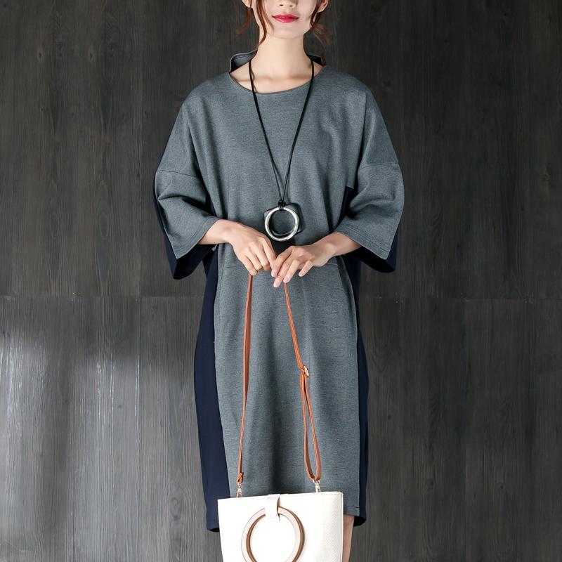 New Cotton Knee Dress Clothing Cotton Short Sleeves Splicing Dress