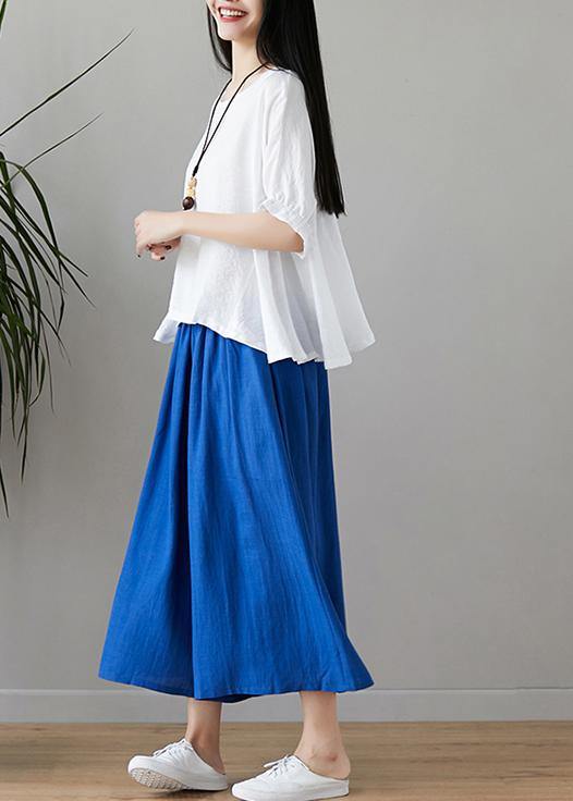 New Cotton and Linen Loose Large Size Was Thin Color Shirt + Wide Leg Pants Two-piece