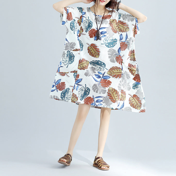 New Midi-length Linen Dress Oversized Linen Cotton Dress Fine Short Sleeve O Neck Linen Clothing Dresses