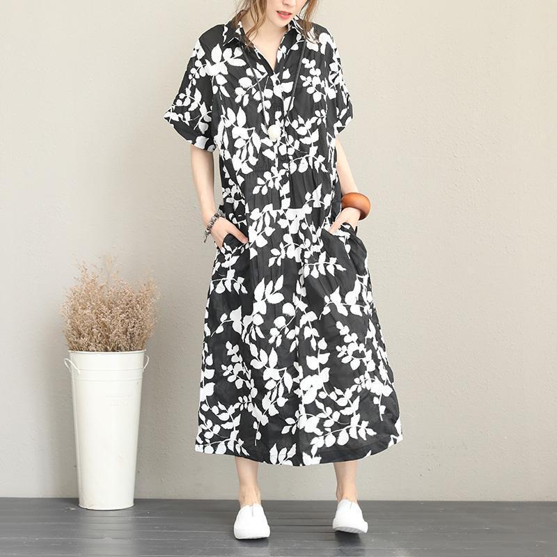 New Long Cotton Dress Clothing Lapel Collar Caftans New Short Sleeve Caftans