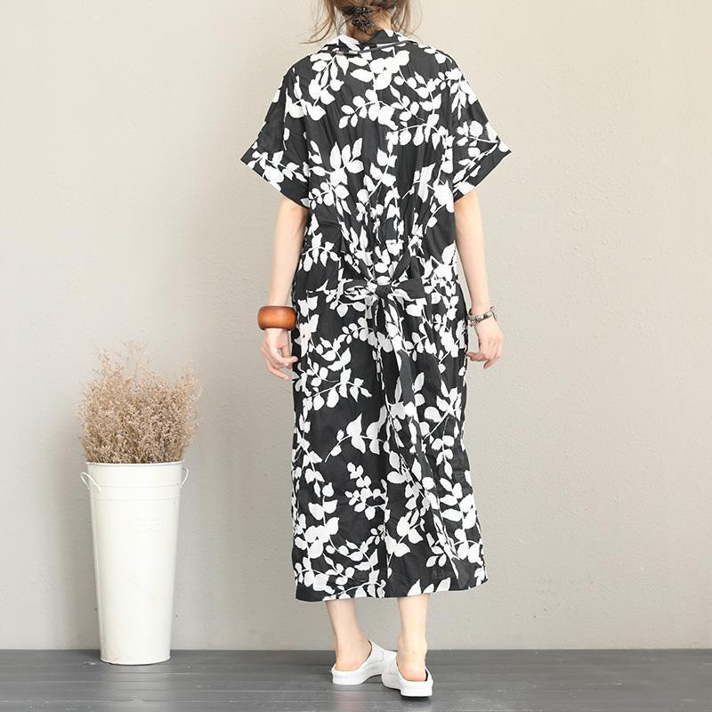 New Long Cotton Dress Clothing Lapel Collar Caftans New Short Sleeve Caftans