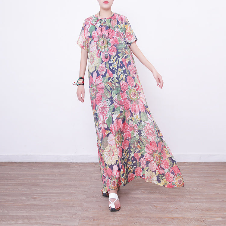 New Long Dresses Loose Fitting Short Sleeve Cotton Clothing Dresses Chinese Button Dresses