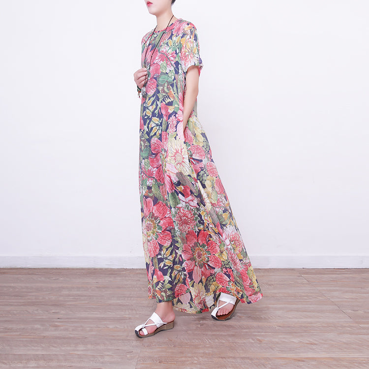 New Long Dresses Loose Fitting Short Sleeve Cotton Clothing Dresses Chinese Button Dresses