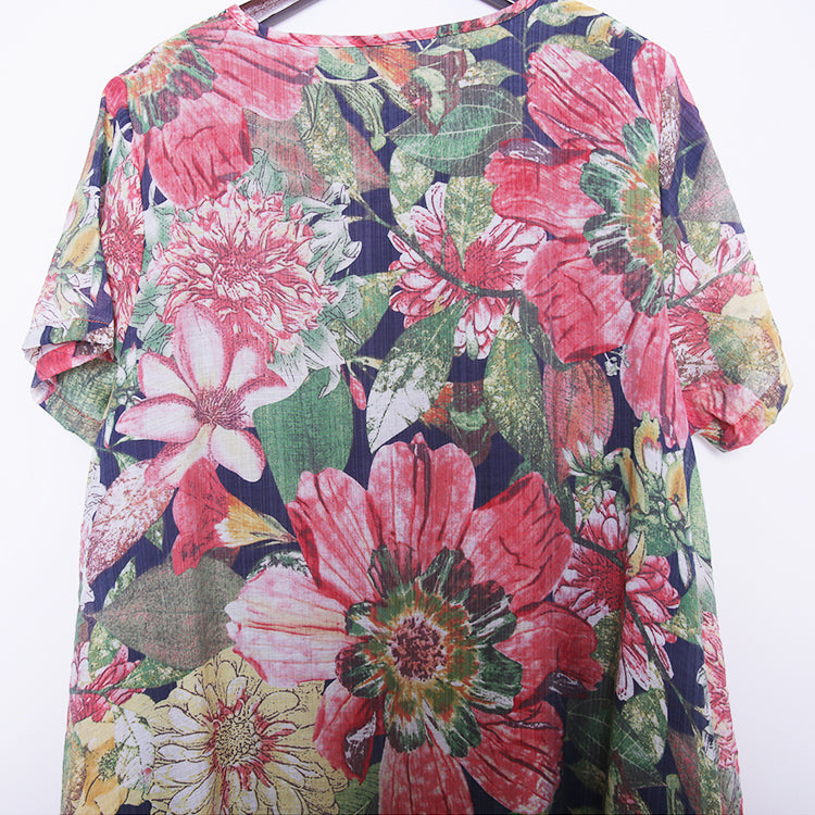 New Long Dresses Loose Fitting Short Sleeve Cotton Clothing Dresses Chinese Button Dresses