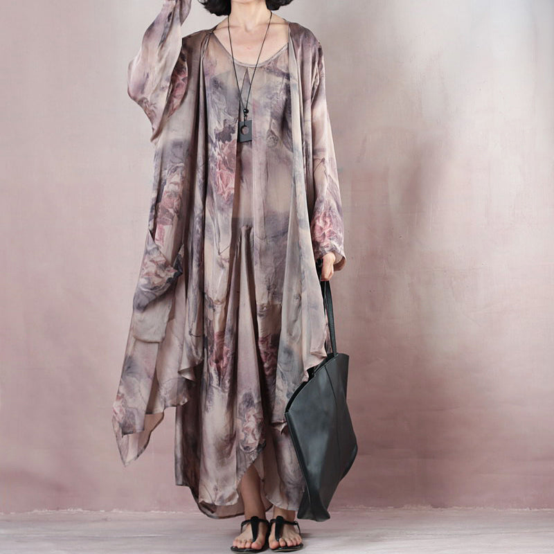 New Silk Dress O Neck Linen Maxi Dress New Two Pieces Kaftan
