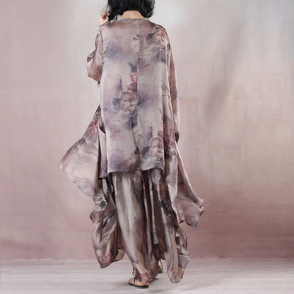 New Silk Dress O Neck Linen Maxi Dress New Two Pieces Kaftan