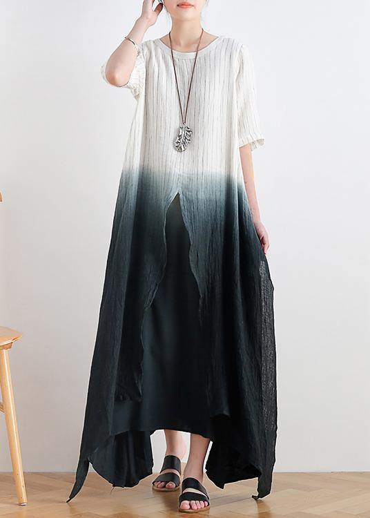 New Gradient Design Irregular Hem Robe Pure Linen Dress