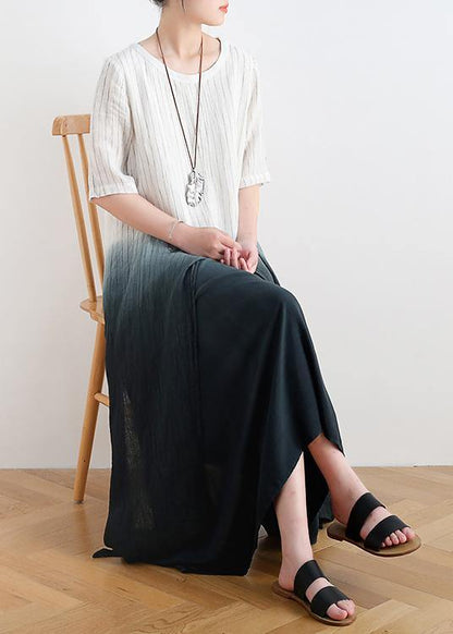 New Gradient Design Irregular Hem Robe Pure Linen Dress