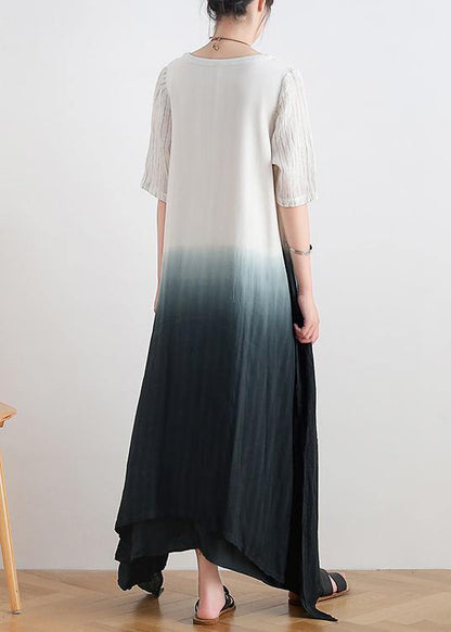 New Gradient Design Irregular Hem Robe Pure Linen Dress