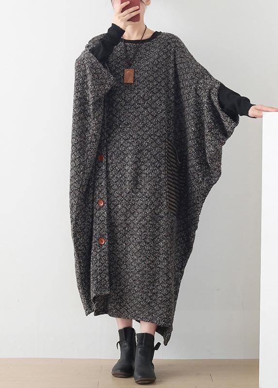 New Gray Wool Dress O Neck Asymmetric Long Dress
