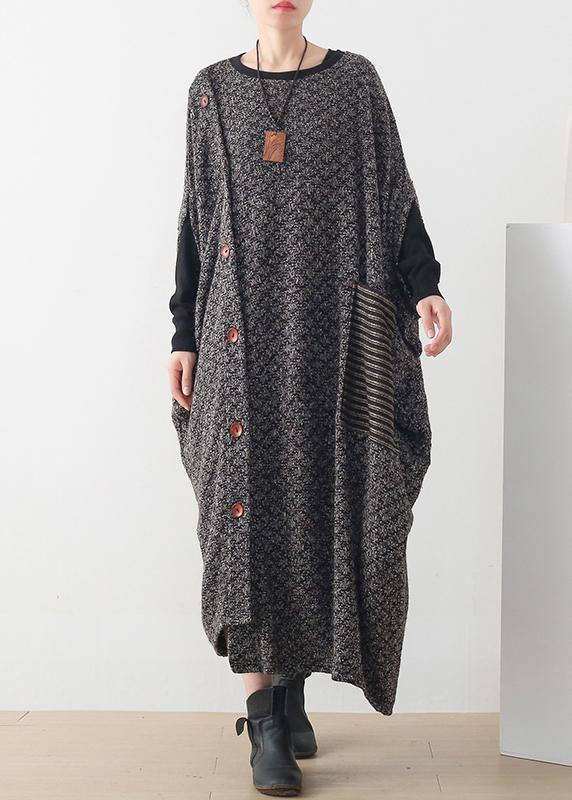 New Gray Wool Dress O Neck Asymmetric Long Dress