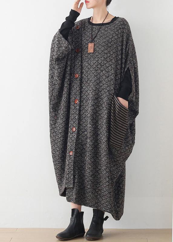 New Gray Wool Dress O Neck Asymmetric Long Dress