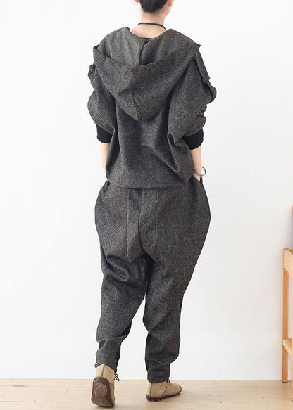 New Heavy Sweater Hooded Loose Zipper Coat and Elastic Waist Pants