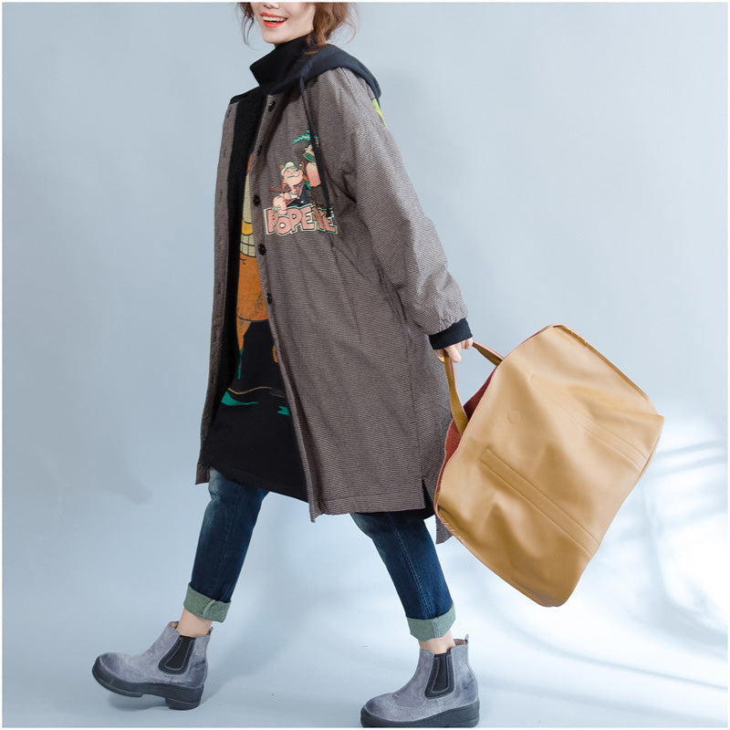 New Khaki Prints Parka Hooded Warm Winter Coat Fine Thick Winter Coats