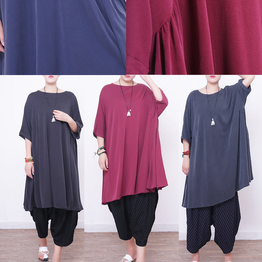 New Light Gray Midi Silk Dresses Oversized Silk Clothing Dress Fine Short Sleeve O Neck Cotton Dresses