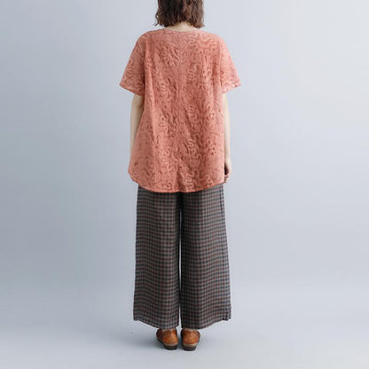New Linen Tops Clothing Summer Short Sleeve High-low Hem Tops