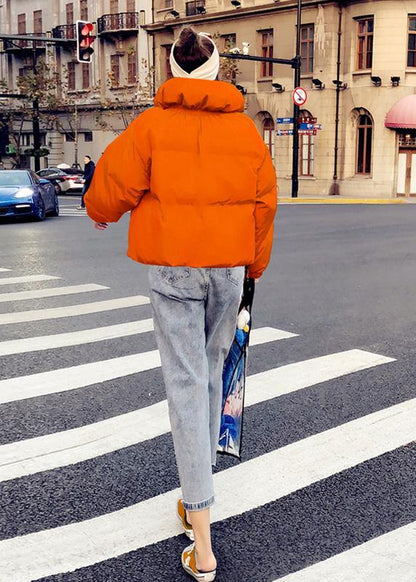 New Orange Duck Down Coat Clothing Parka Stand Collar Large Pockets Fine Coats